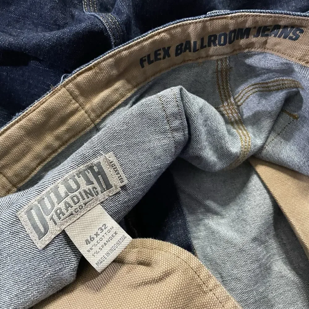 Duluth Trading Co Flex Ballroom Relaxed Fit Carpenter Work Jeans Men 46x32 EUC